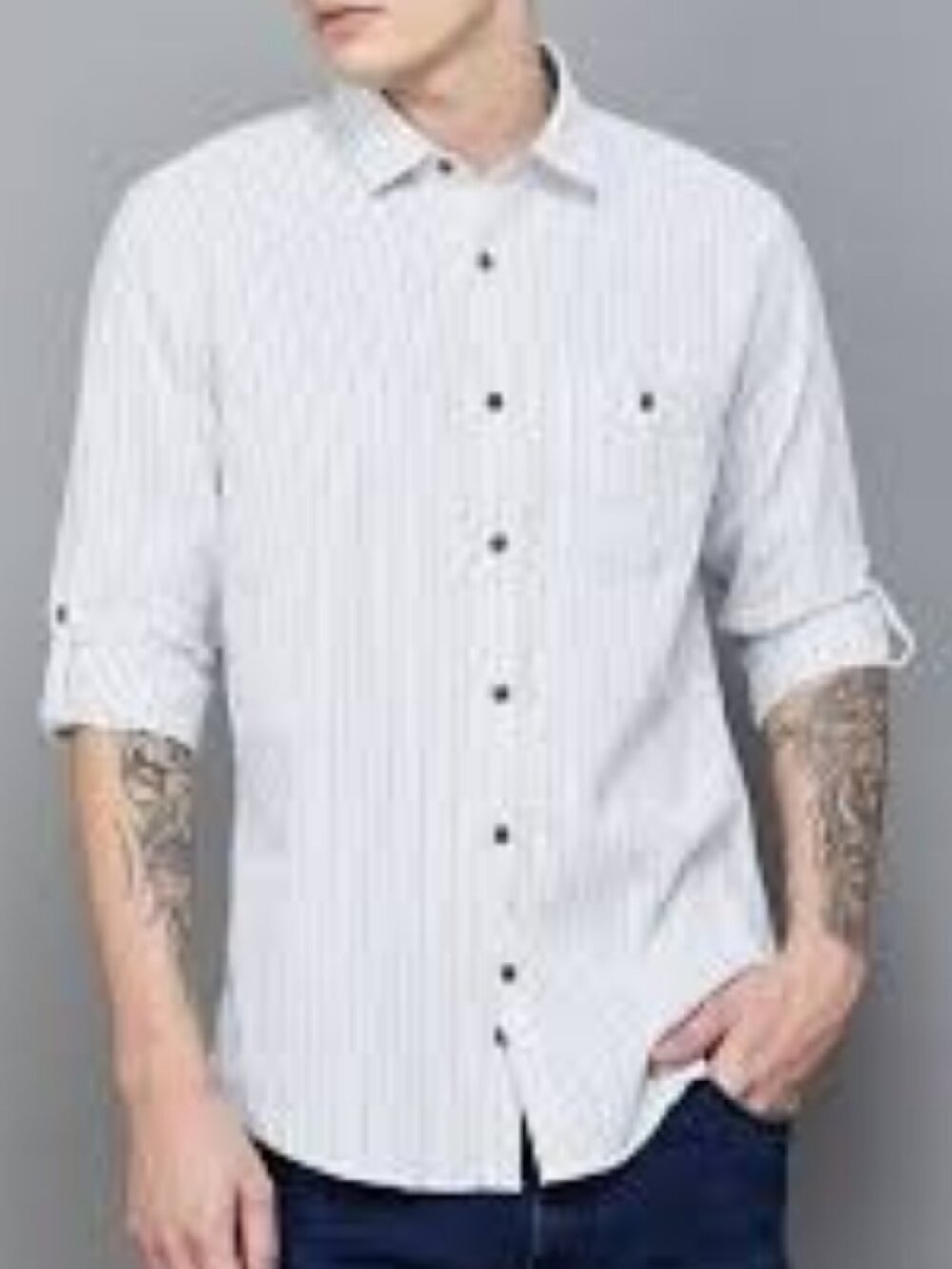 Jack & Jones J&J Core Workwear striped long-sleeve shirt white blue men's size M